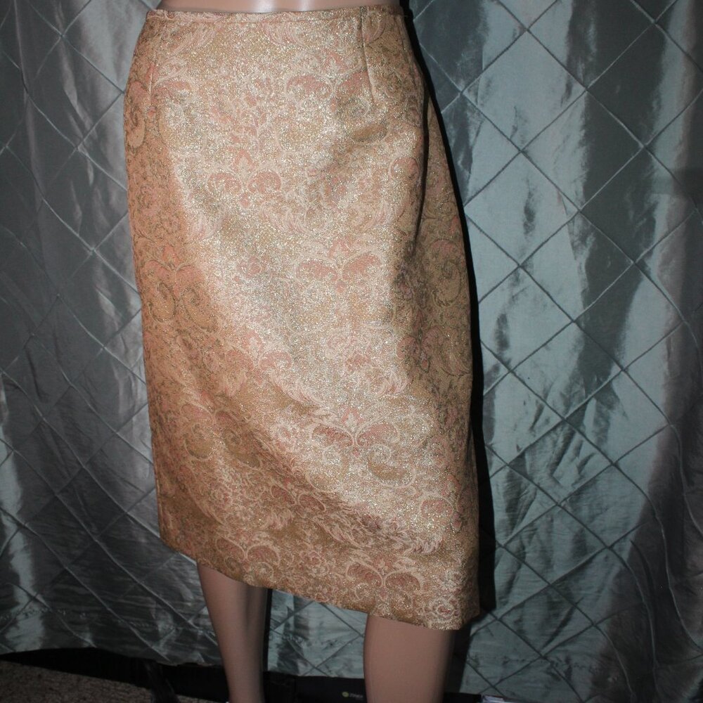 NWT Kasper Evening Women 12 Golden Soiree Shimmer Paisley Dressy Pencil Skirt
